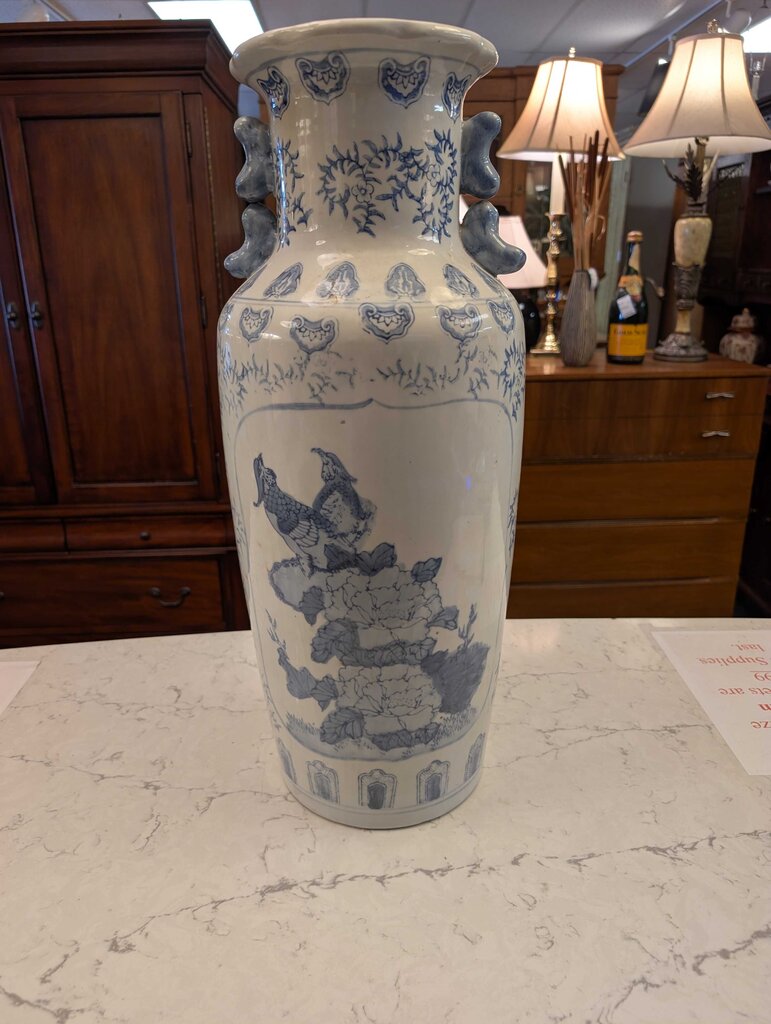 Decorative Chinese Blue & White Bird Porcelain Floor Vase