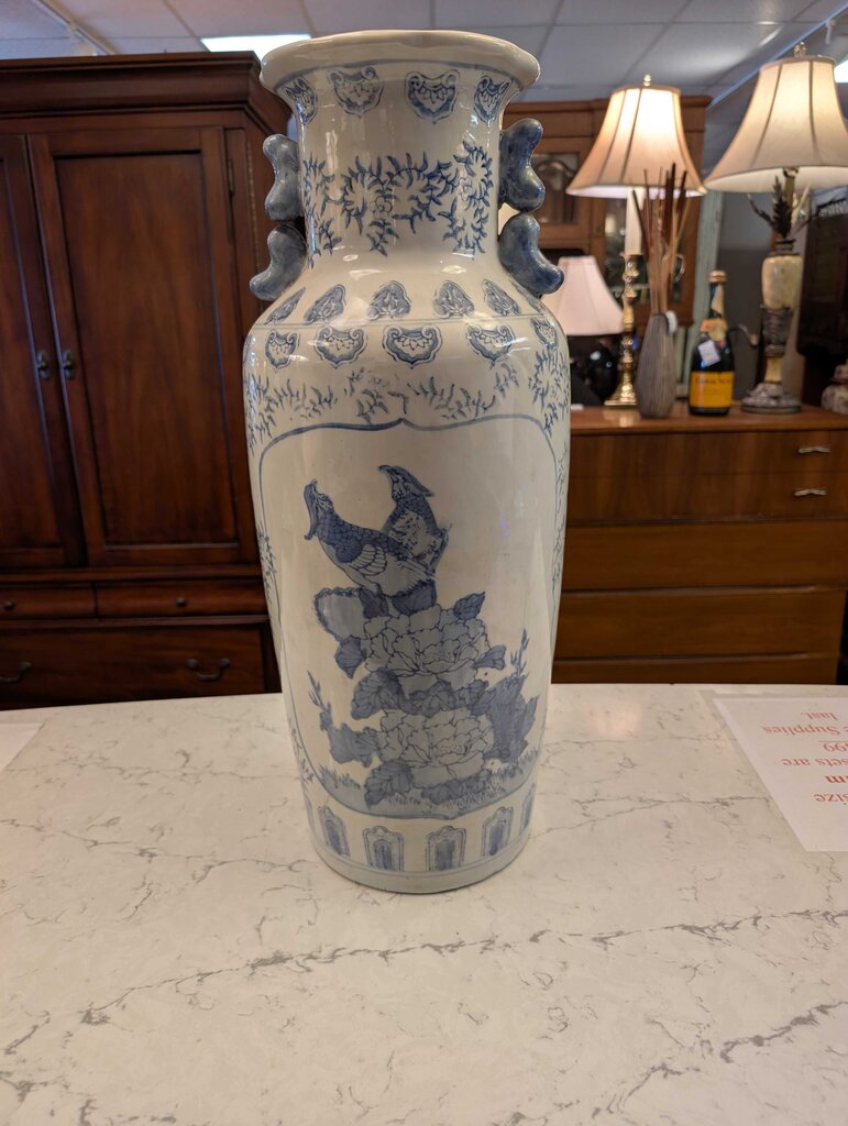 Decorative Chinese Blue & White Bird Porcelain Floor Vase