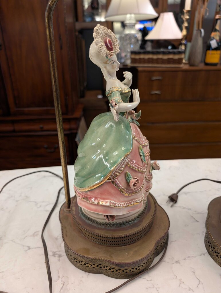 Pair of Vintage Porcelain Courting Couple Figural Table Lamps Circa 1940