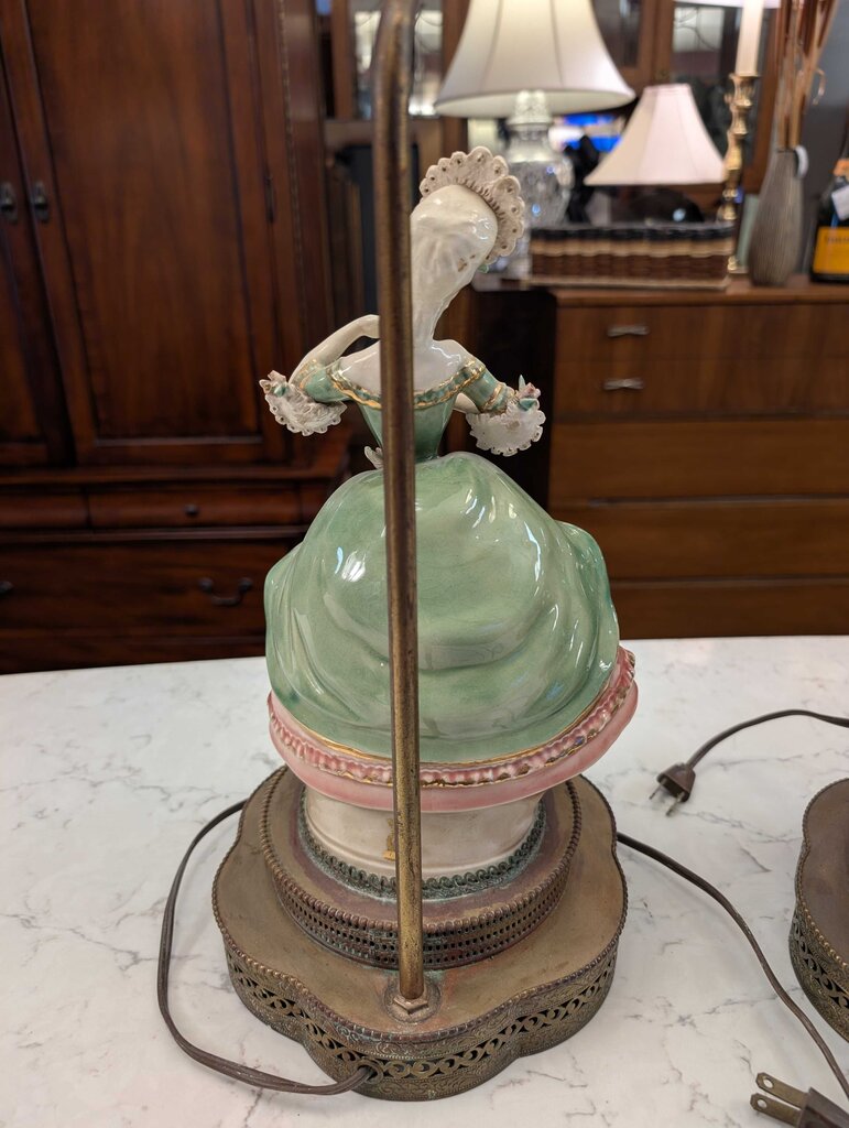 Pair of Vintage Porcelain Courting Couple Figural Table Lamps Circa 1940