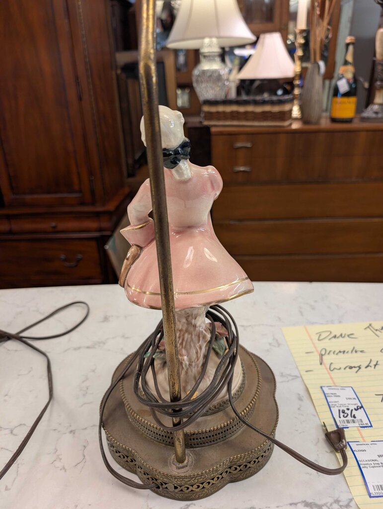Pair of Vintage Porcelain Courting Couple Figural Table Lamps Circa 1940