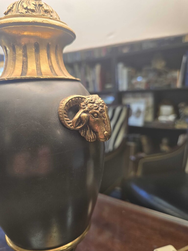 Quality Neoclassical Bronze Ram's Head Table Lamp