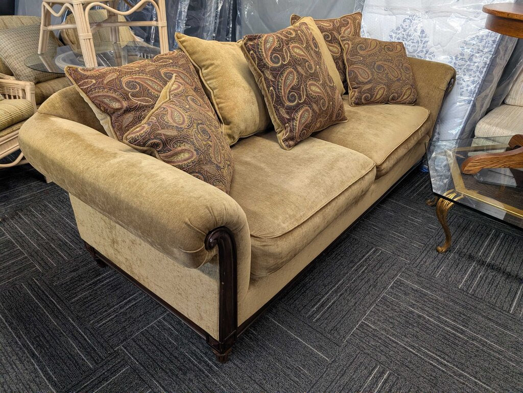 Tan Sofa With Wood Trim