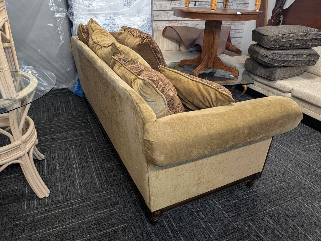 Tan Sofa With Wood Trim