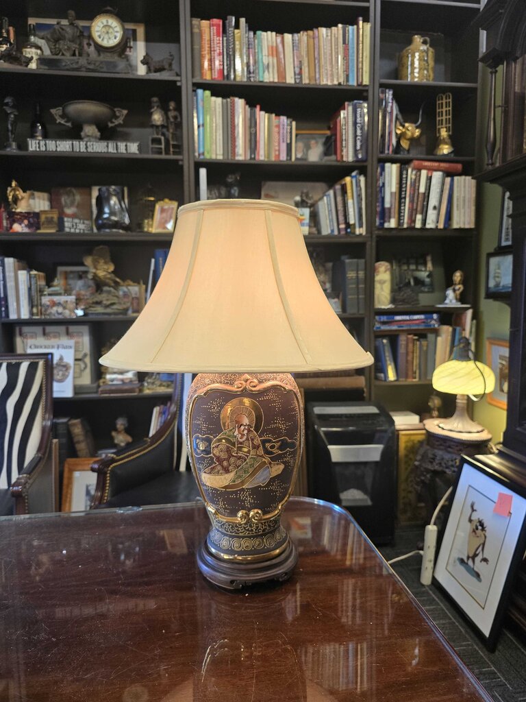 Vintage Japanese Satsuma Imperial Court Figural Lamp Circa 1940