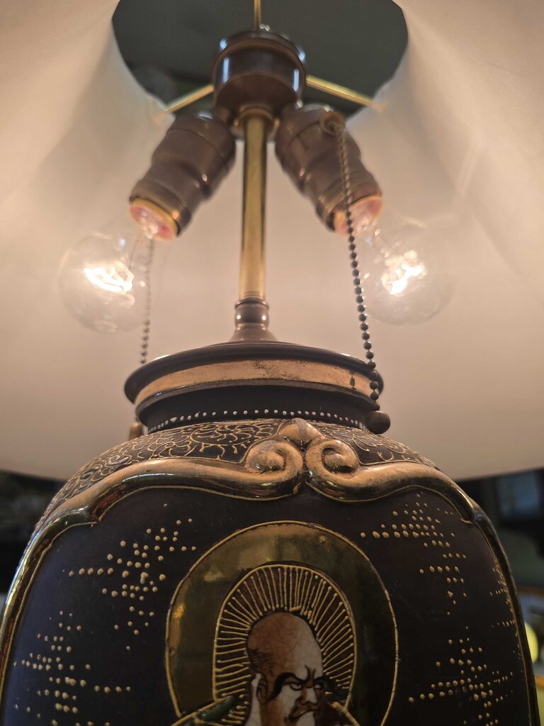 Vintage Japanese Satsuma Imperial Court Figural Lamp Circa 1940