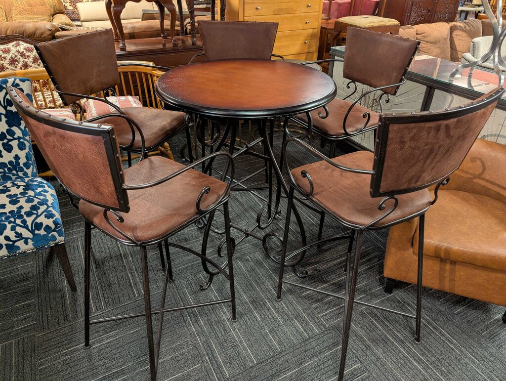 Modern Pub Table With Wrought Iron Stools