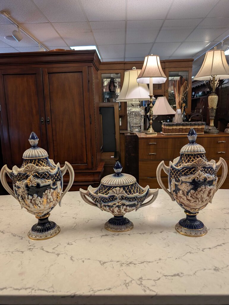 3 Pc Capodimonte Style Cherub Garniture Set