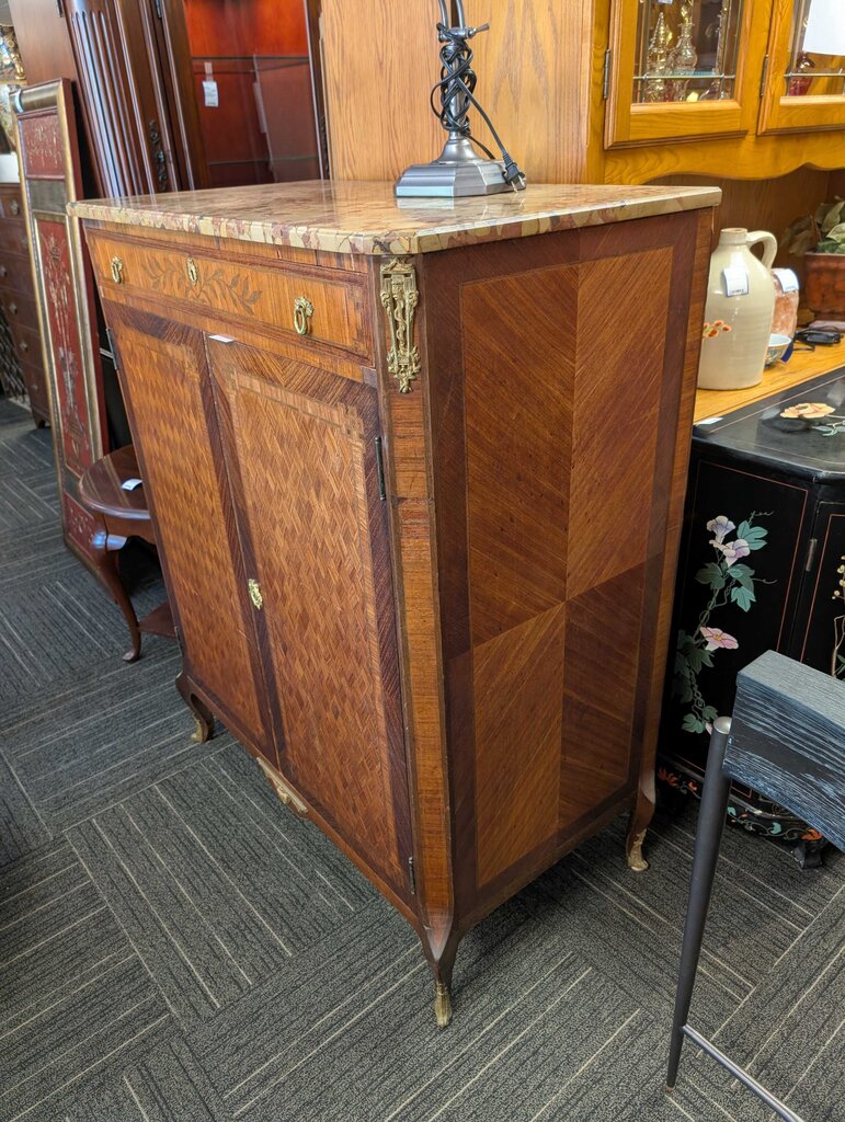 Stone Top Antique French Inlaid Chest