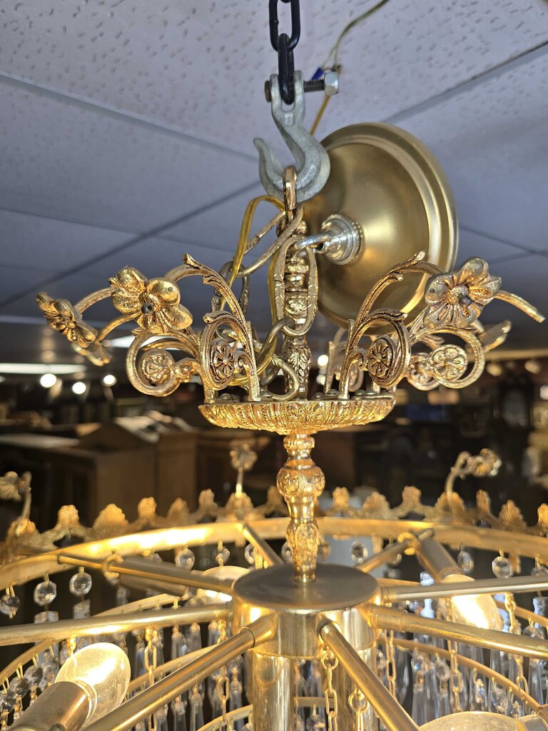 Fabulous Vintage Bronze & Crystal Chandler (some minor damage)