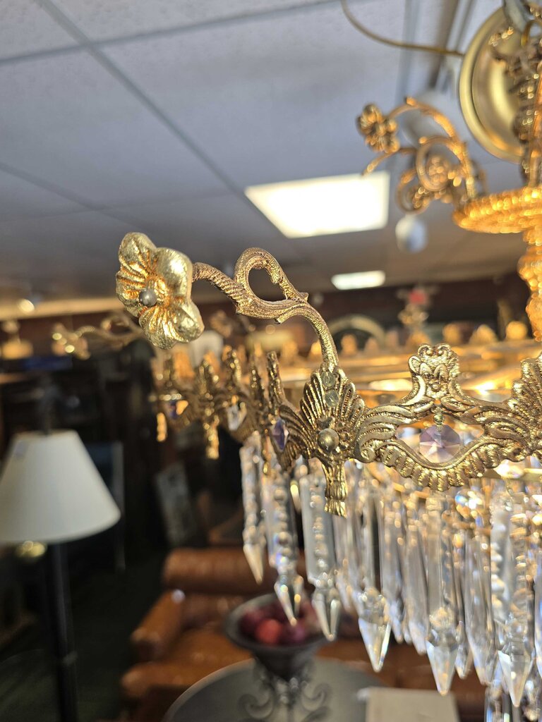 Fabulous Vintage Bronze & Crystal Chandler (some minor damage)