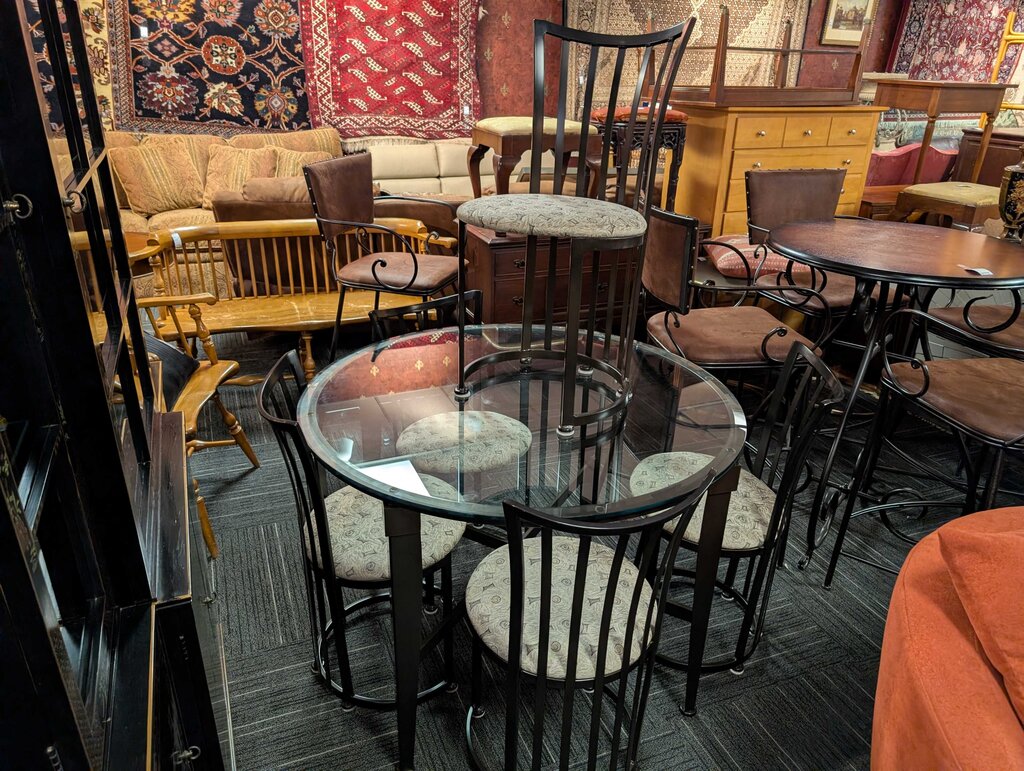 Contemporary Glass Top Table With Five Chairs By Johnston Casuals