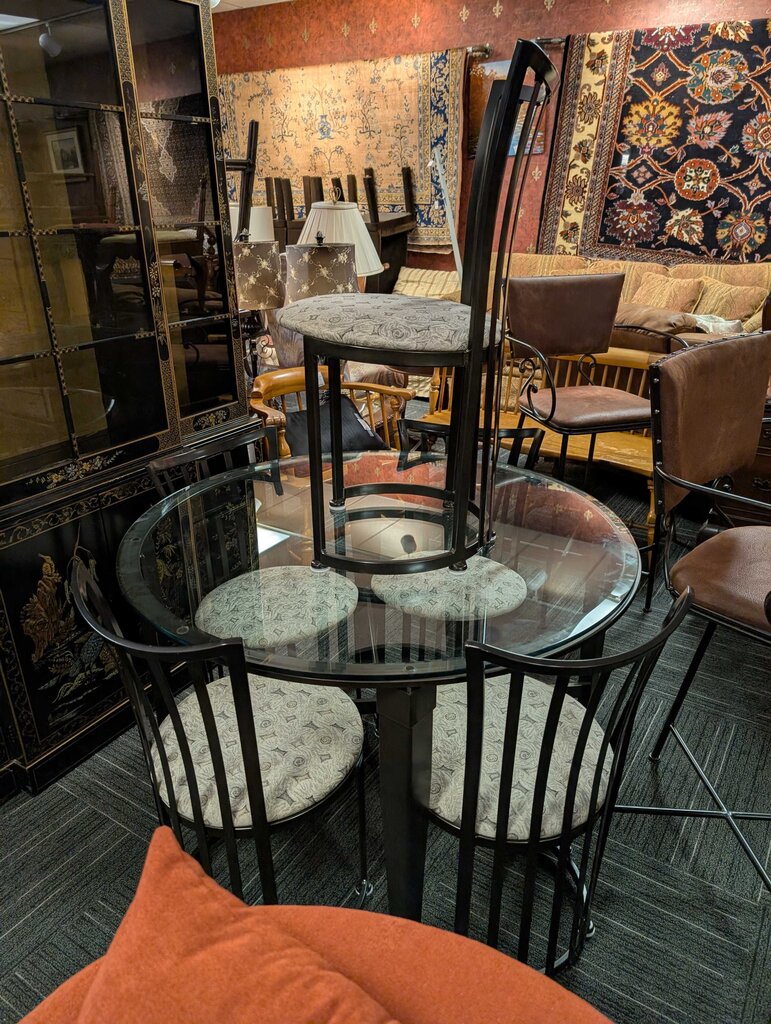 Contemporary Glass Top Table With Five Chairs By Johnston Casuals