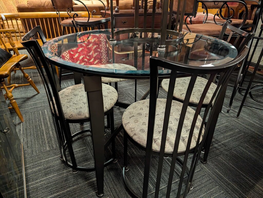 Contemporary Glass Top Table With Five Chairs By Johnston Casuals
