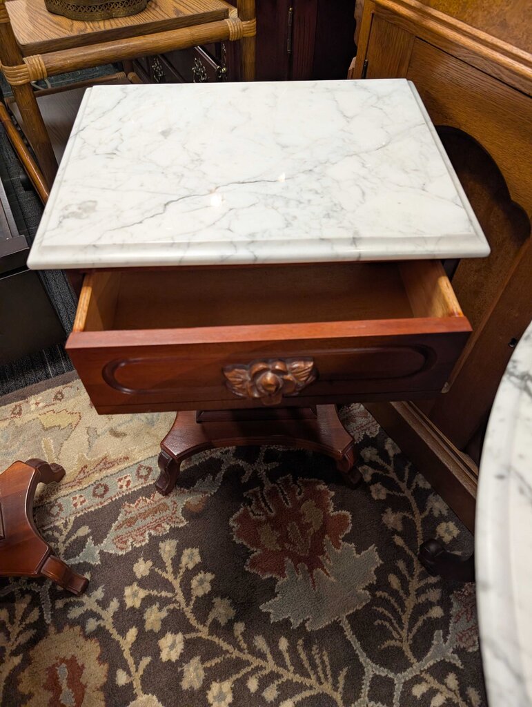 Mahogany Marble Top One Drawer Stand