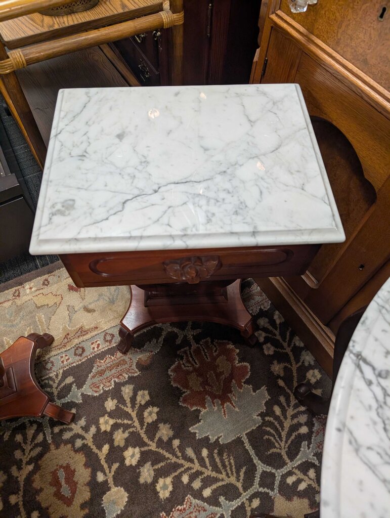 Mahogany Marble Top One Drawer Stand