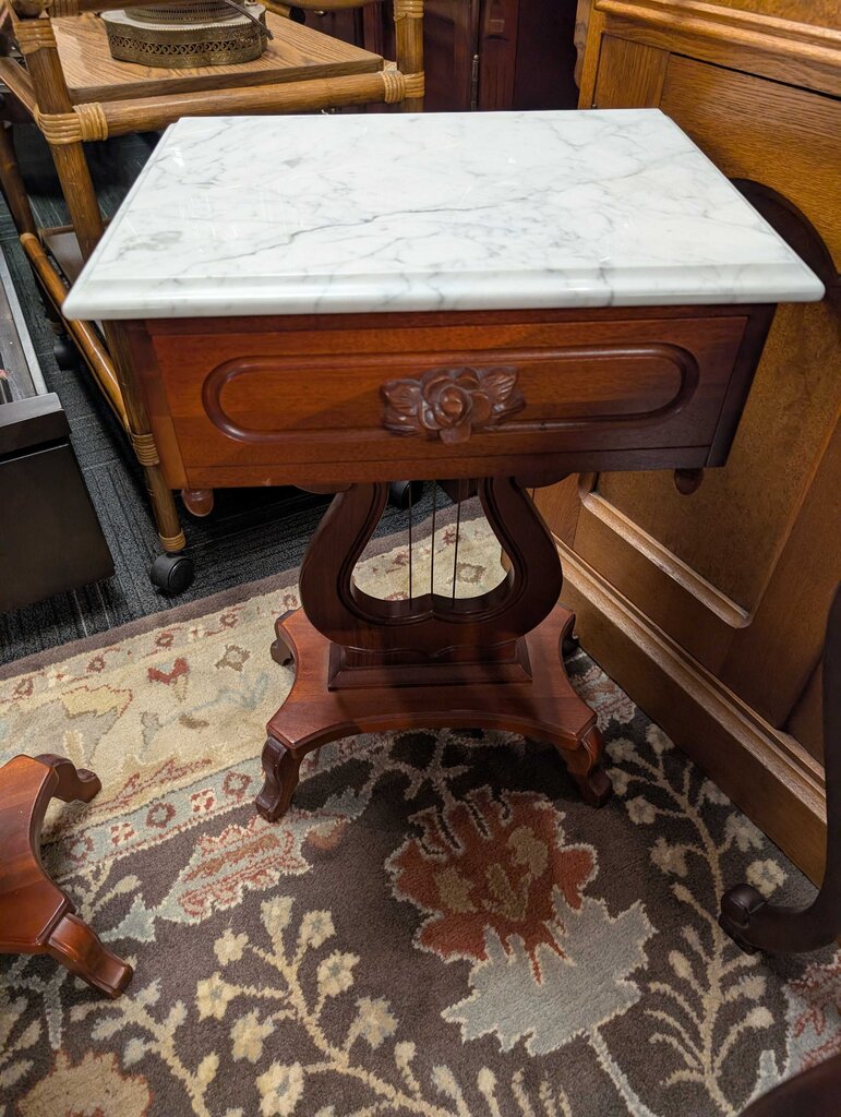 Mahogany Marble Top One Drawer Stand