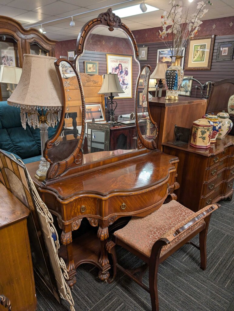 Art Deco Vanity With Mirror And Bench