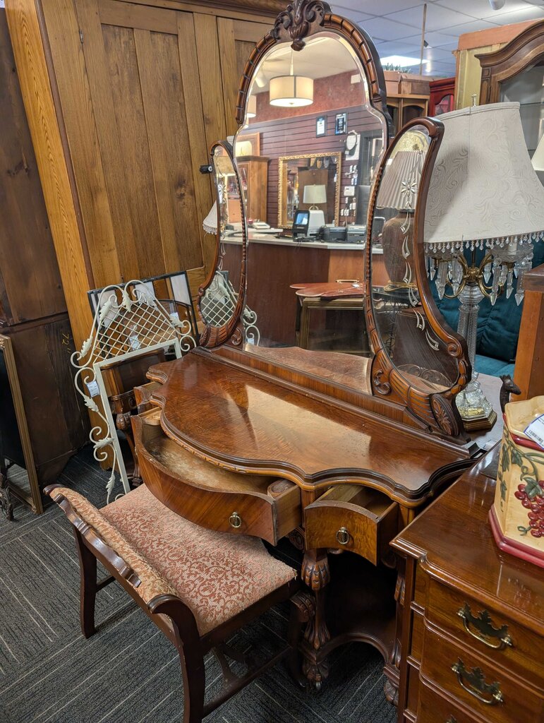 Art Deco Vanity With Mirror And Bench