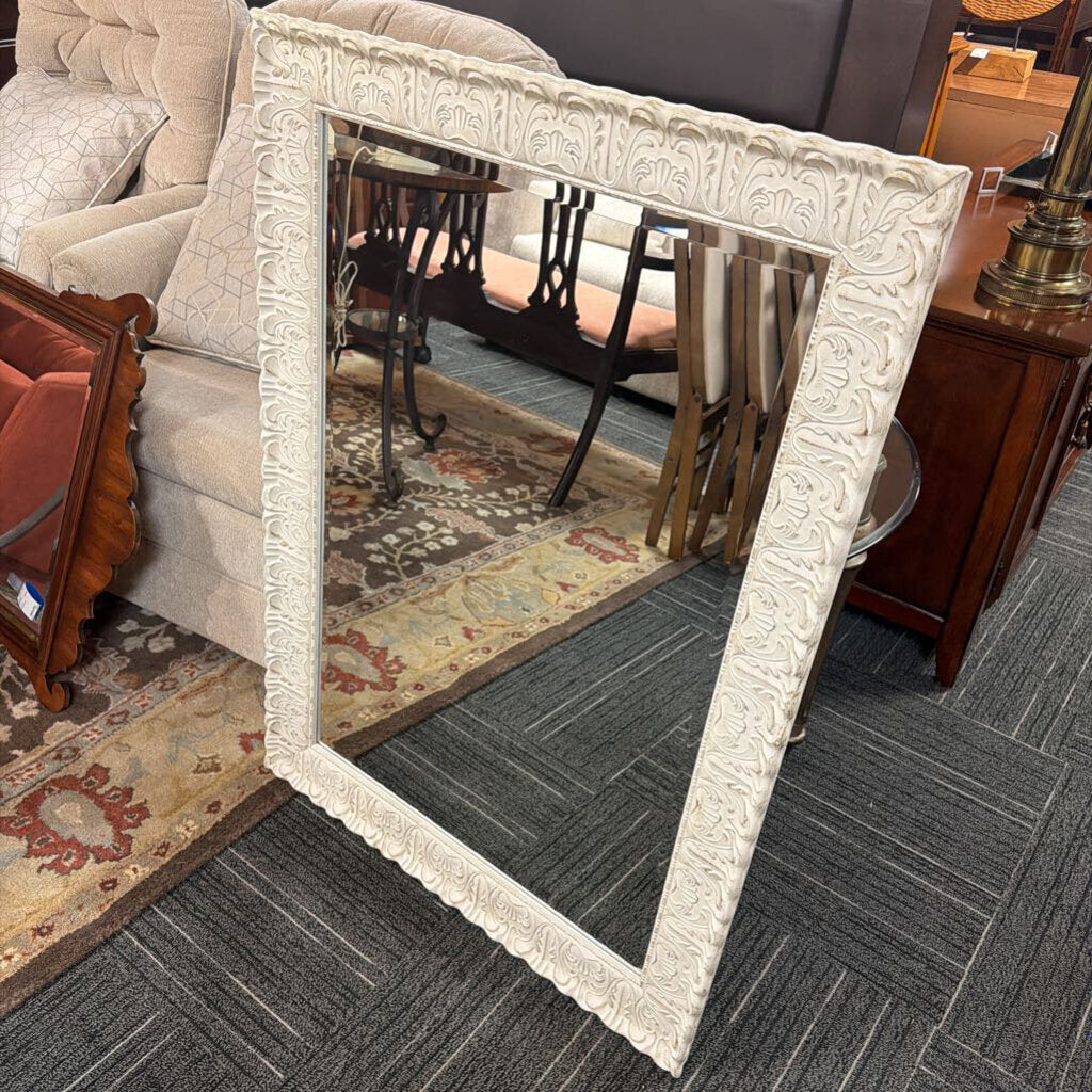 Decorative White Washed Beveled Mirror