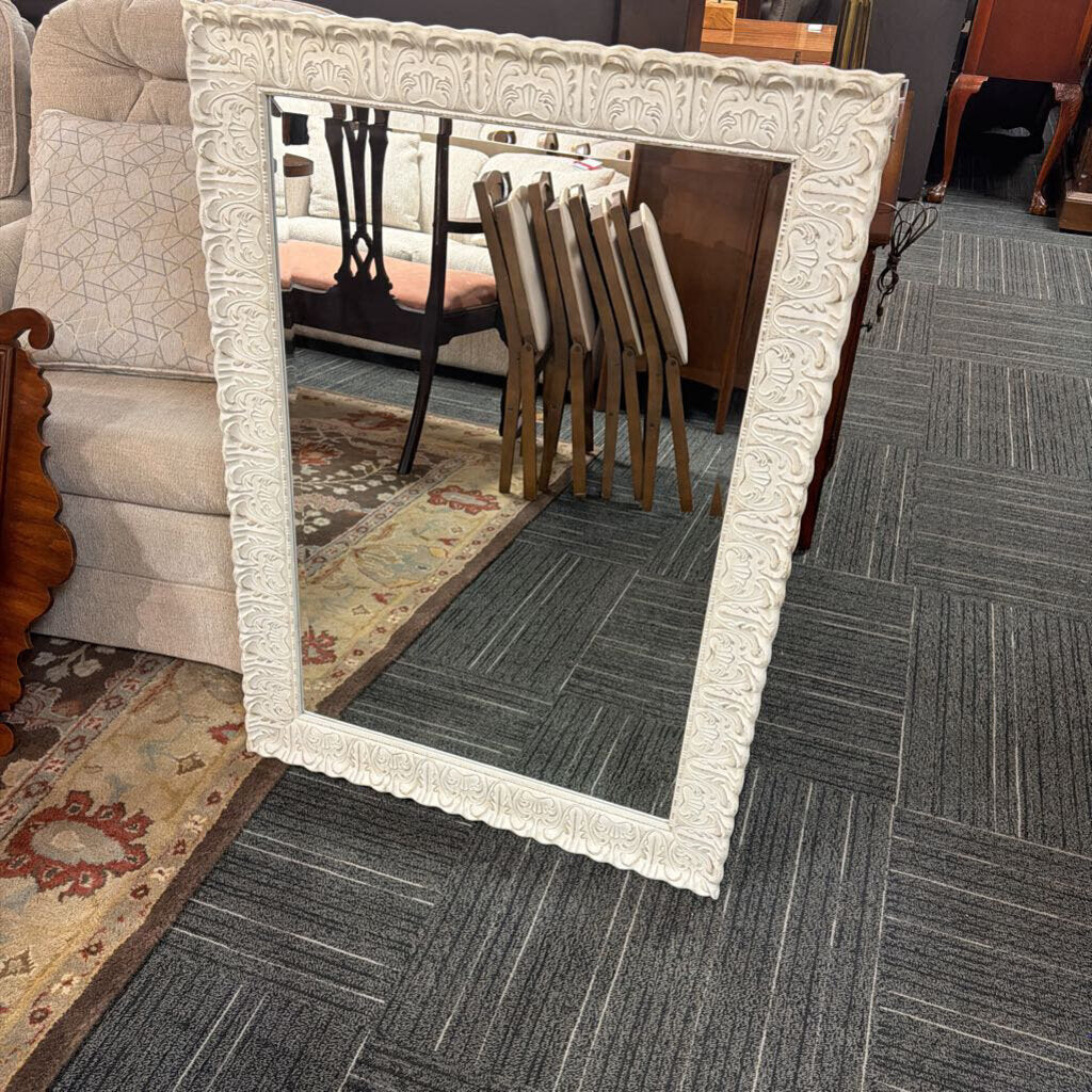 Decorative White Washed Beveled Mirror