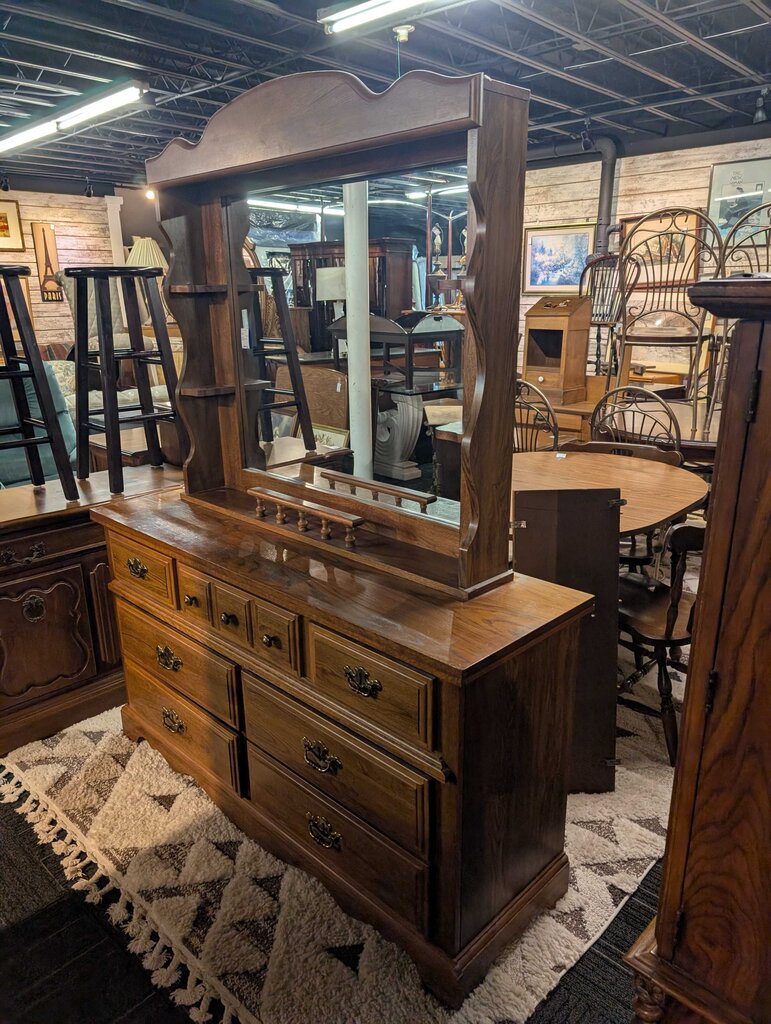 Vintage Oak Dresser With Mirror