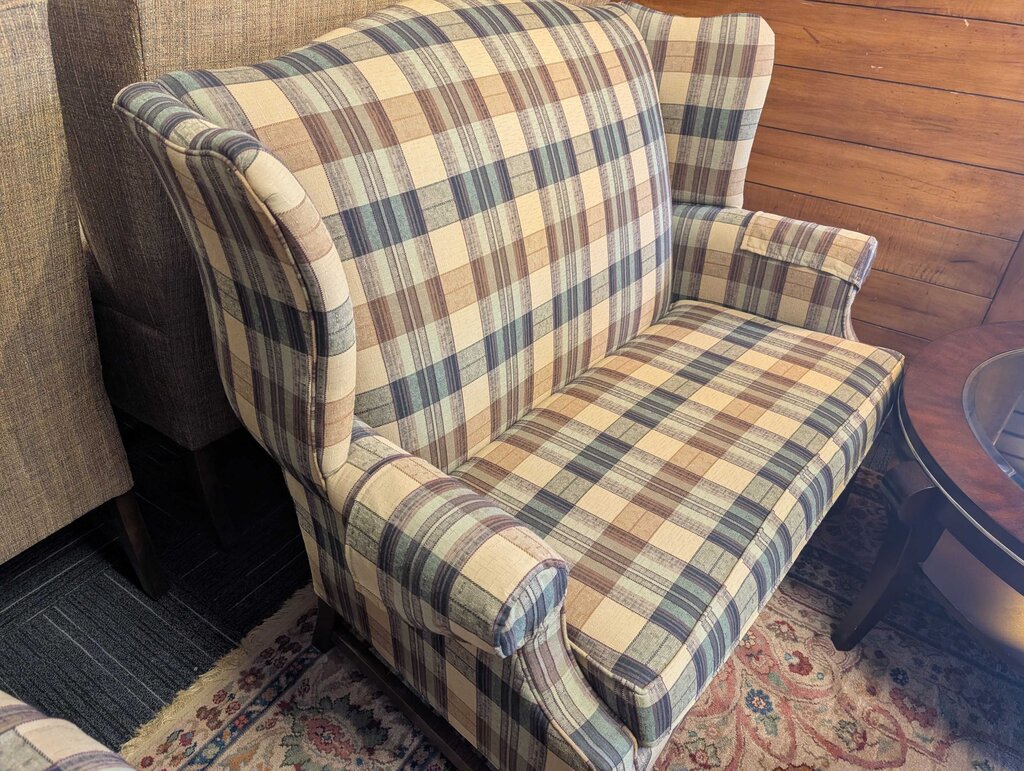 Formal Plaid Wingback Loveseat By Marlow Furniture