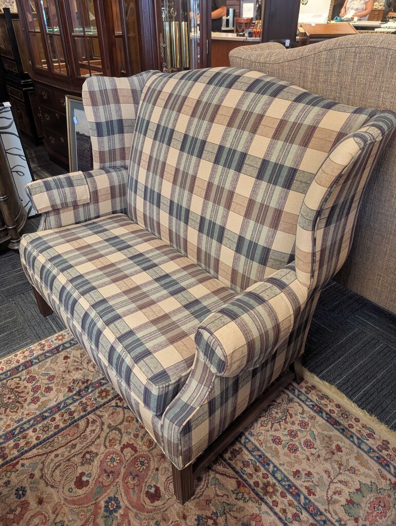 Formal Plaid Wingback Loveseat By Marlow Furniture