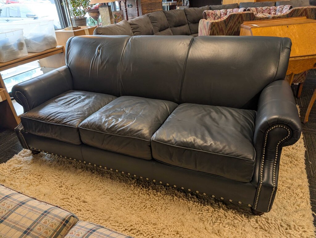 Navy Blue Leather Sofa By Birch Lane