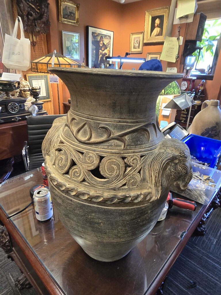 Large Heavy Mid-Century Hand Made Southeast Asian Elephant Pottery Floor Vase