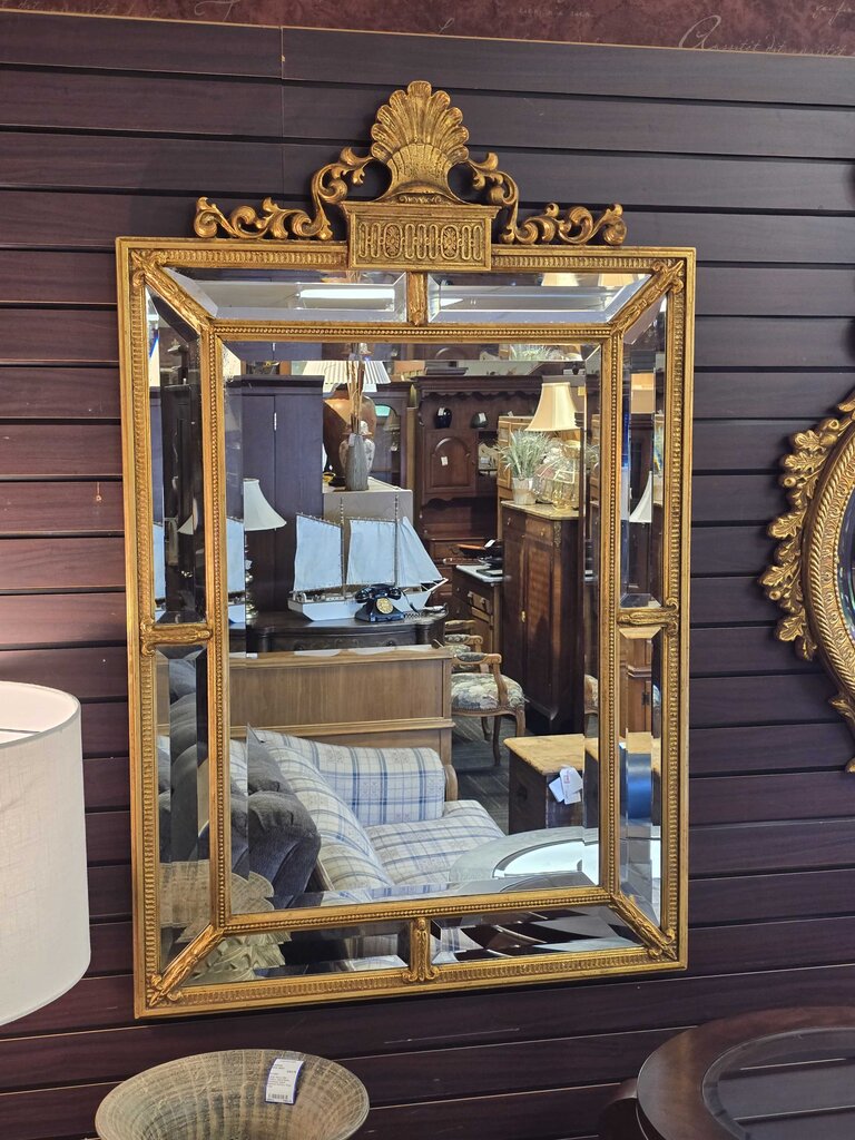 Contemporary Hollywood Regency Style Gilt Beveled Wall Mirror
