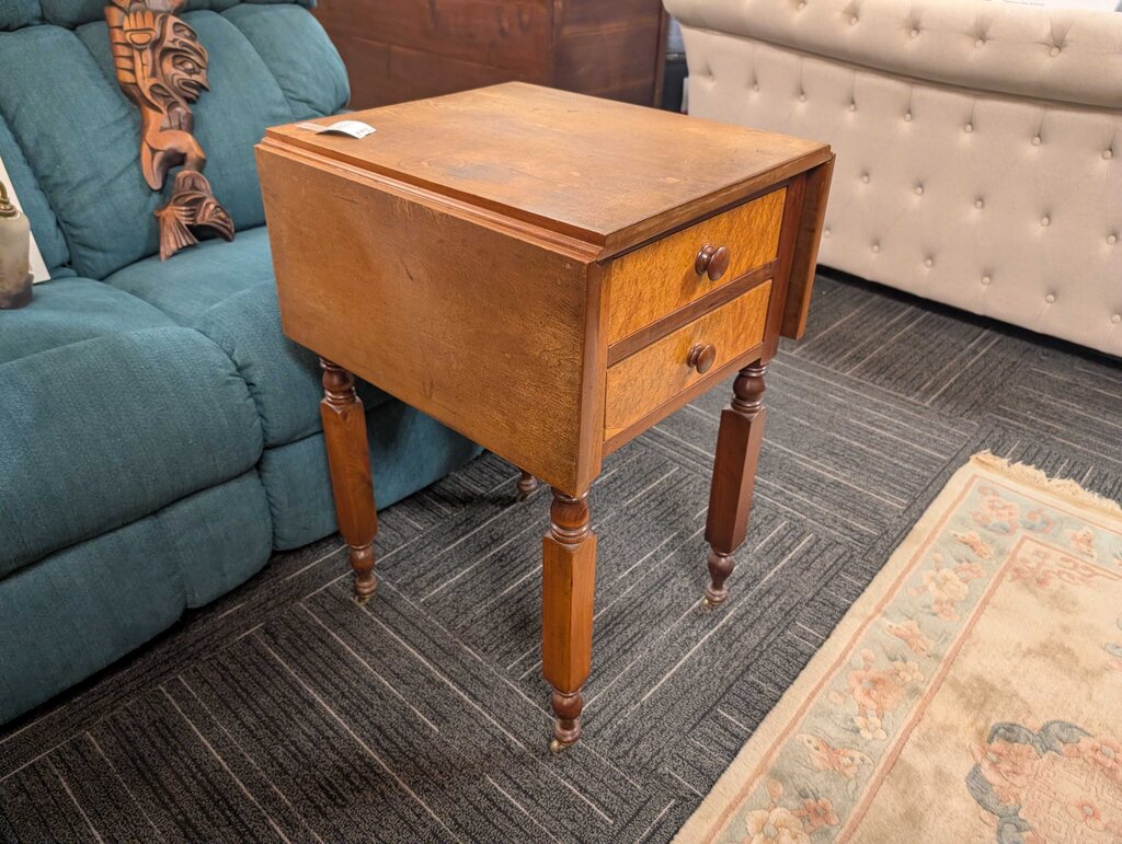 Antique Sheraton Drop Leaf Two Drawer Stand