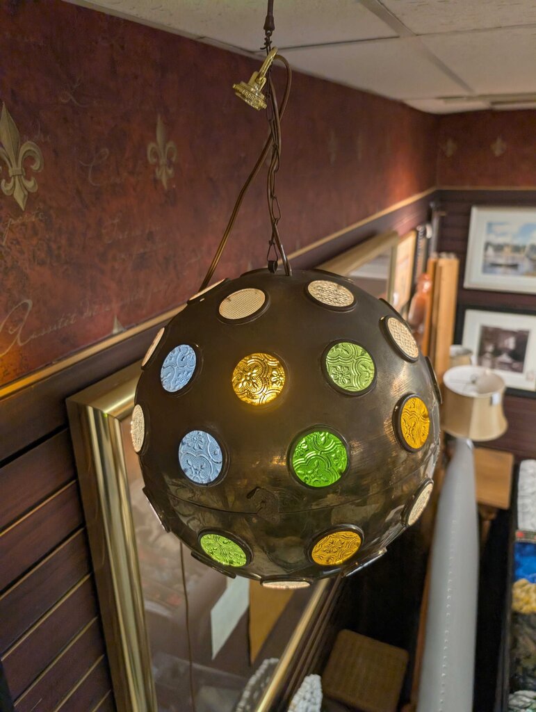 Mid Century Brass Pendant Globe Light