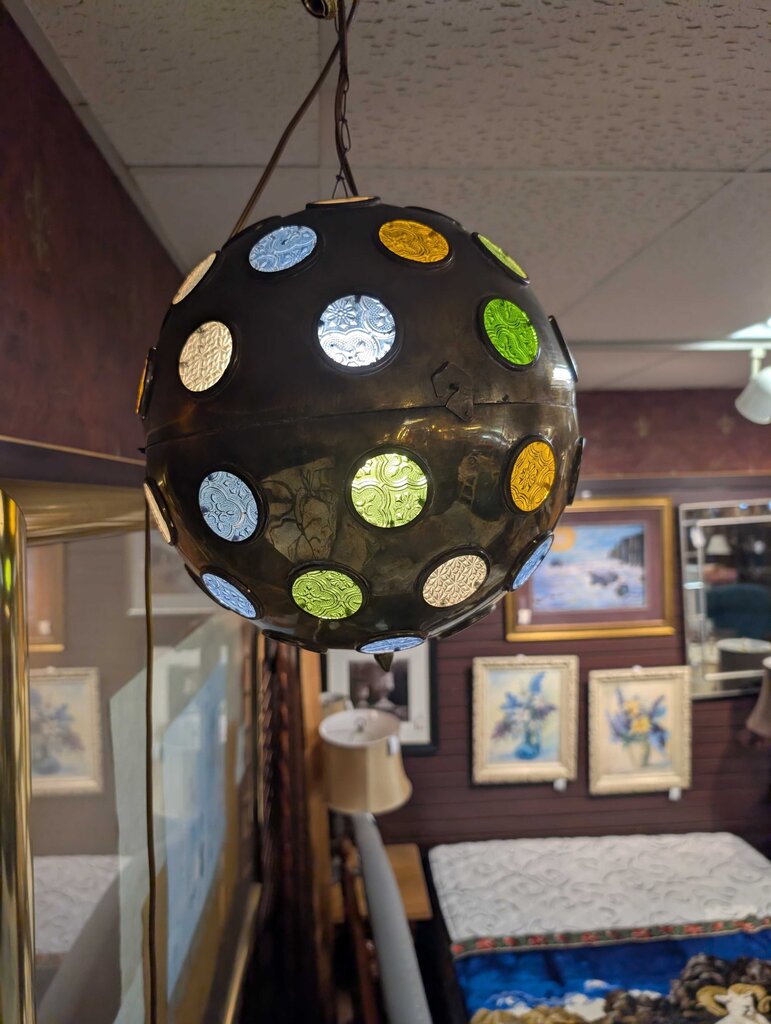 Mid Century Brass Pendant Globe Light