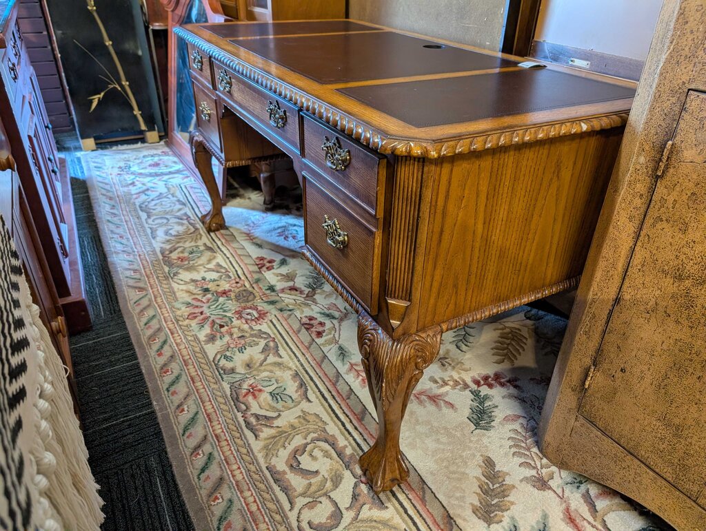 Oak Finish Carved Desk