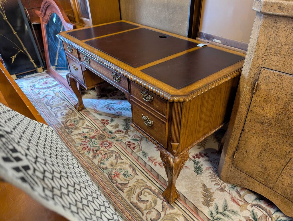 Oak Finish Carved Desk