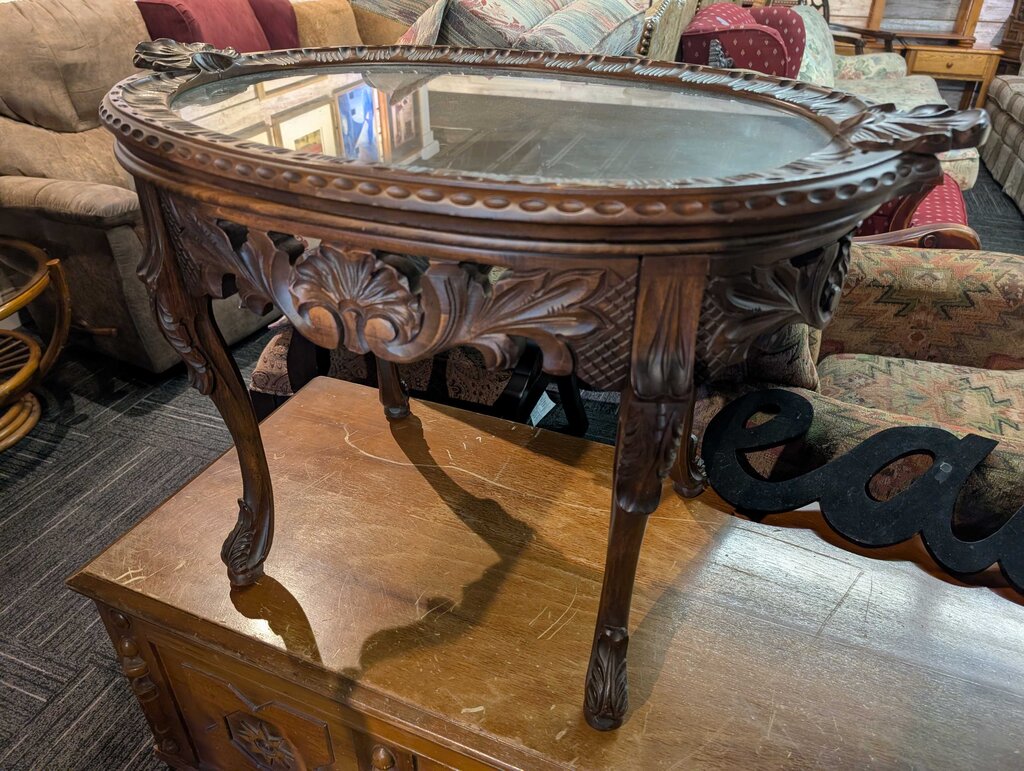 Carved Side Table With Removable Serving Tray