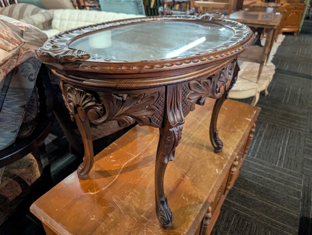 Carved Side Table With Removable Serving Tray