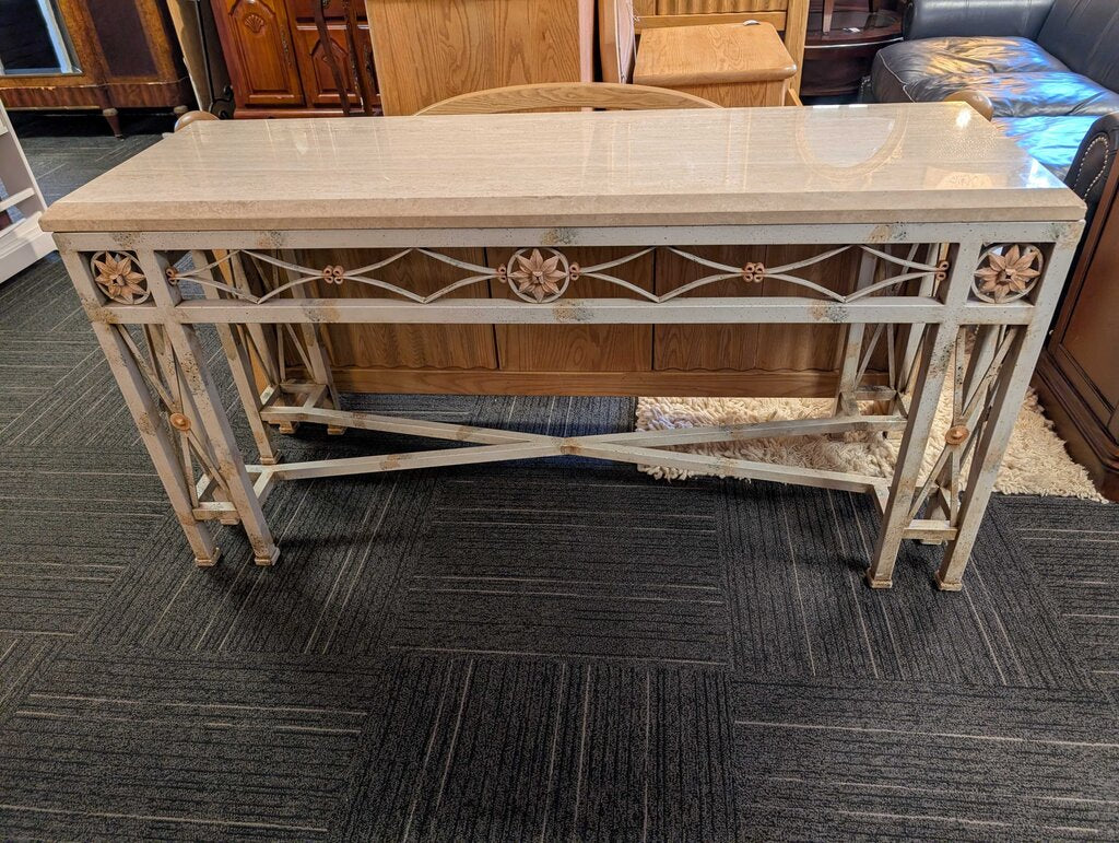 Stone Top Sofa Table With Metal Base