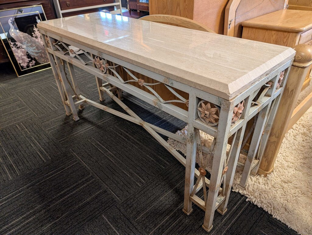 Stone Top Sofa Table With Metal Base