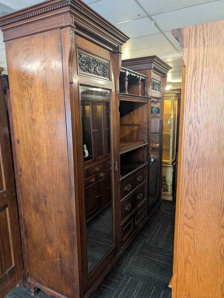 Large Antique Carved Breakdown Armoire ( AS IS )