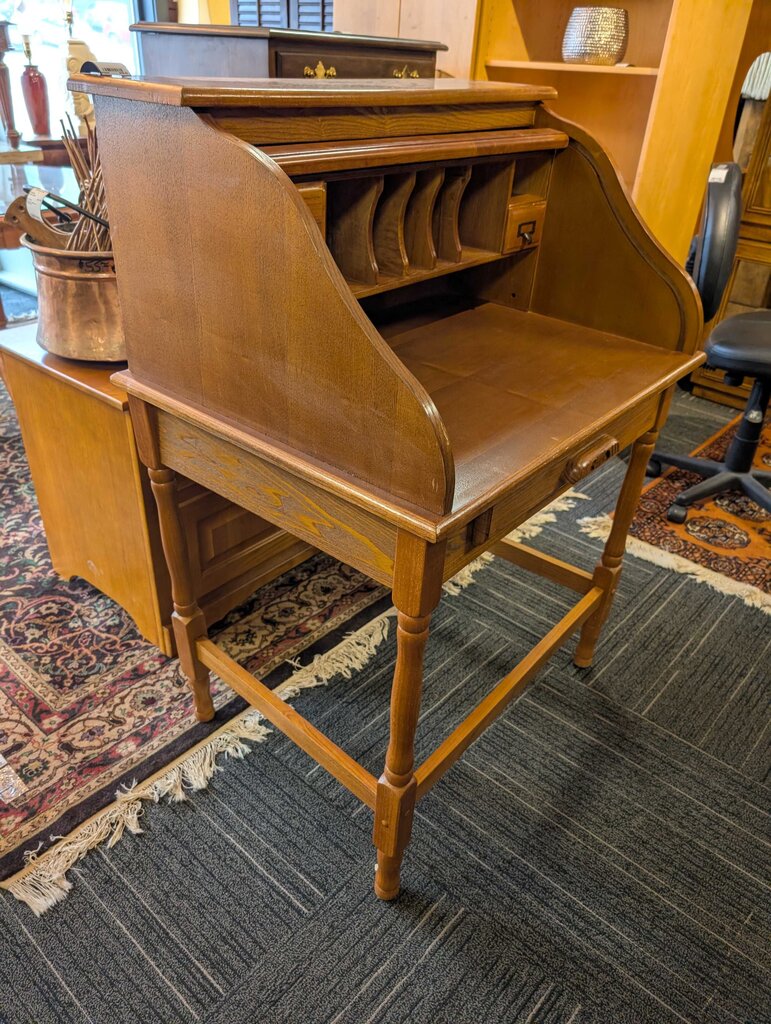 Oak Finish Roll Top Desk