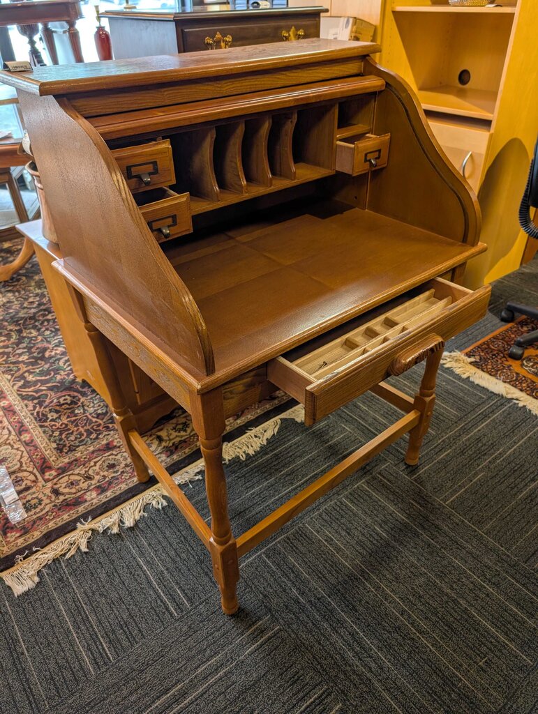 Oak Finish Roll Top Desk