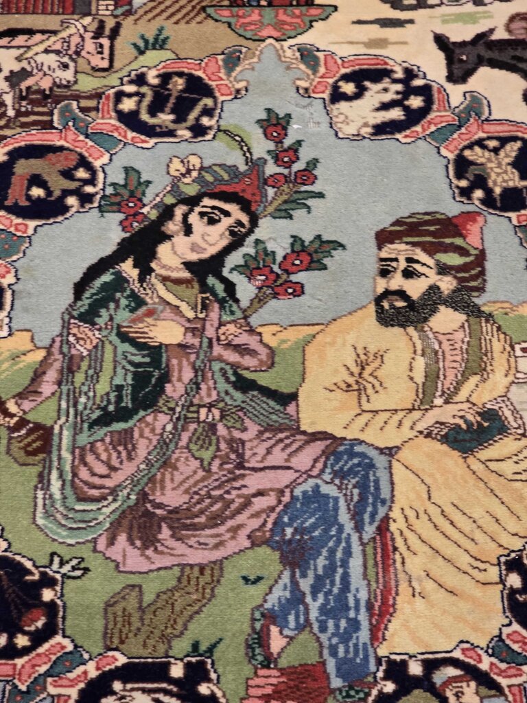 Vintage Hand Woven Wool Tabriz Pictorial Rug 5' x 3'2" Circa 1970