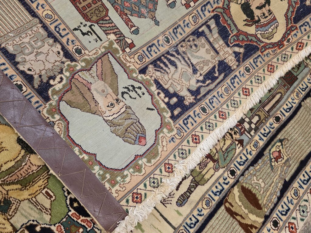 Vintage Hand Woven Wool Tabriz Pictorial Rug 5' x 3'2" Circa 1970