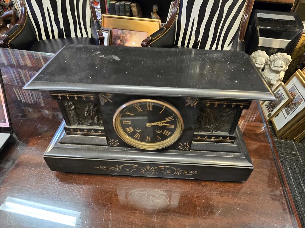 19th Century French Empire Black Slate Mantle Clock