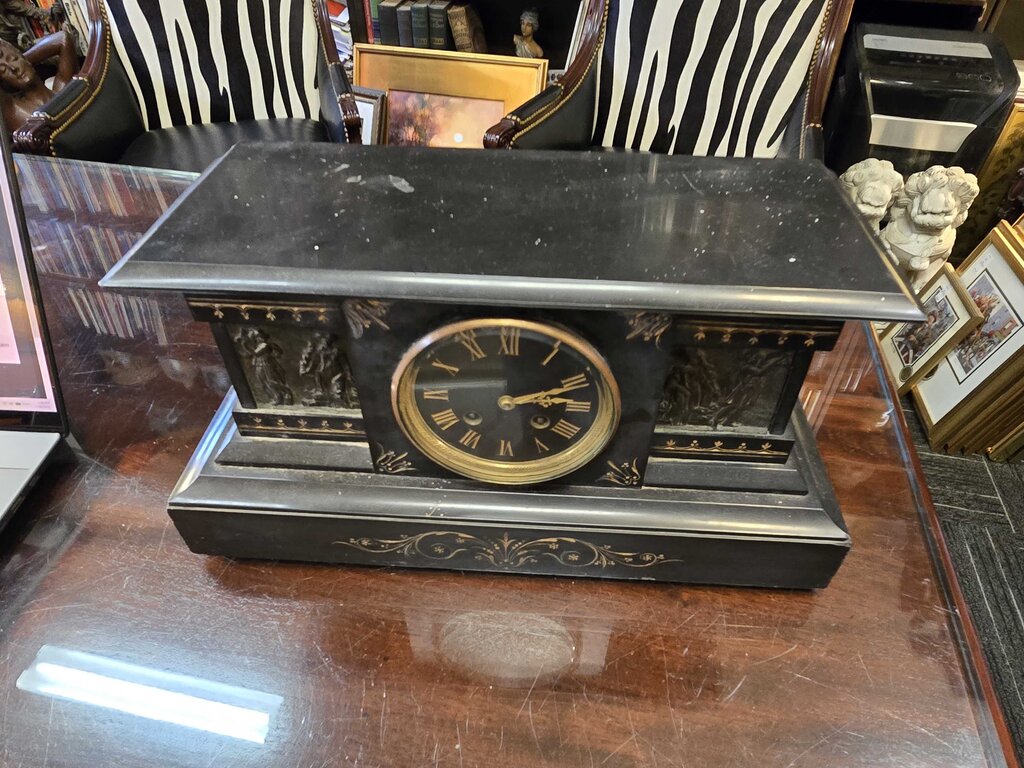 19th Century French Empire Black Slate Mantle Clock