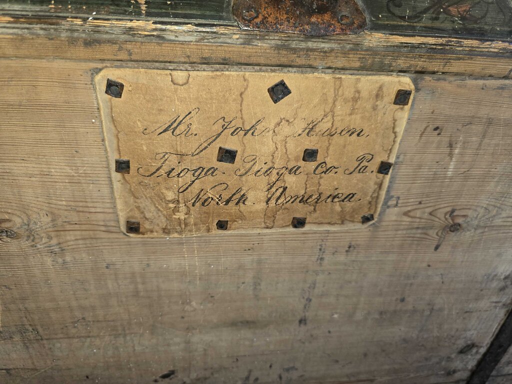 Fantastic Continental Original Painted Dome-Top Hope Chest, Dated 1804