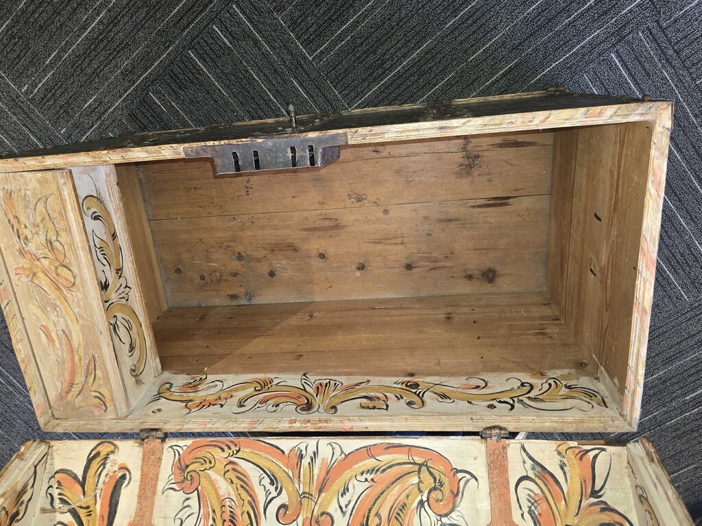 Fantastic Continental Original Painted Dome-Top Hope Chest, Dated 1804