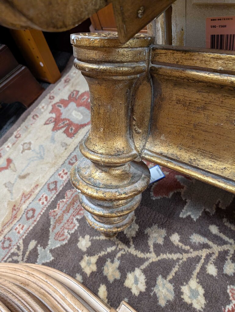 Gold Gilded Leather Upholstered King Size Bed